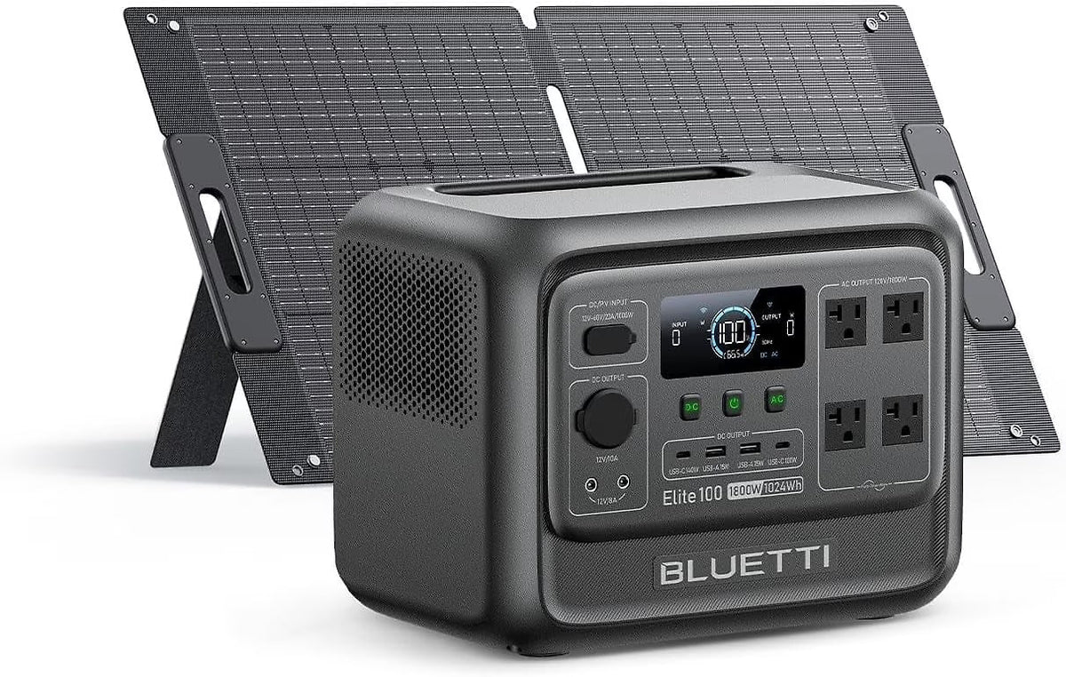 BLUETTI Elite 100 V2 Portable Solar Generator, 1024Wh LFP Battery, 1800W AC Output, Compact Backup Power for Camping and Home