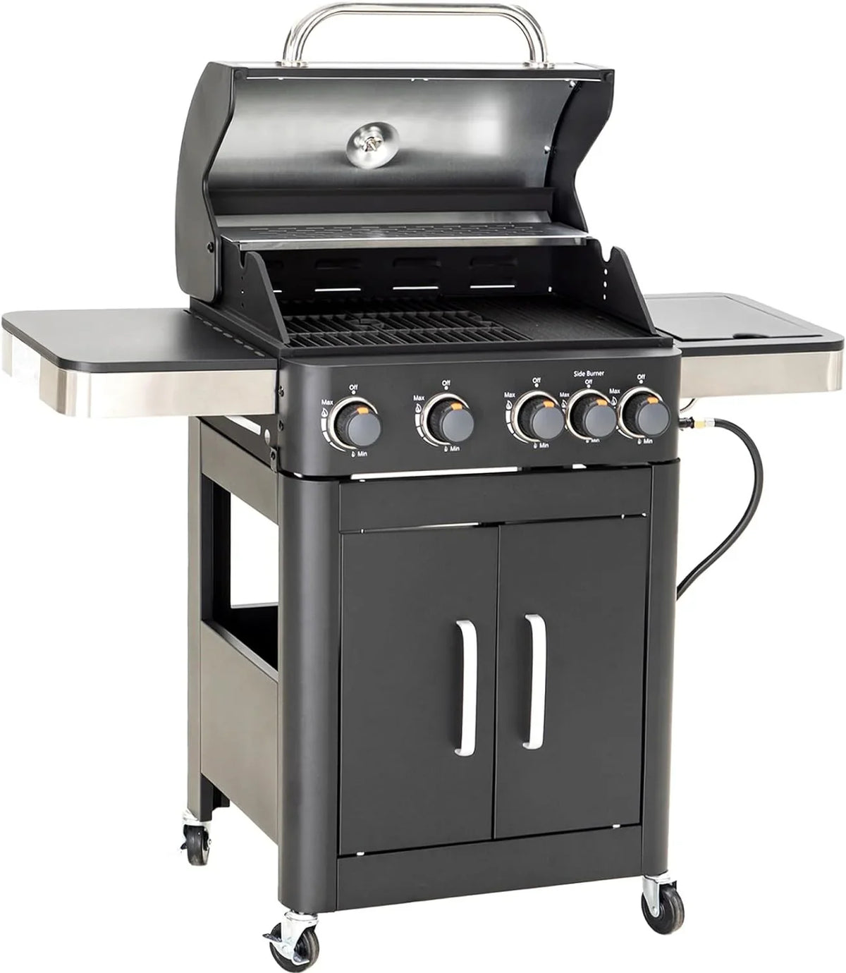 Burner Gas grill with side burner and enameled cast iron grille 42,000BTU outdoor cooking stainless steel propane grill Garden grill