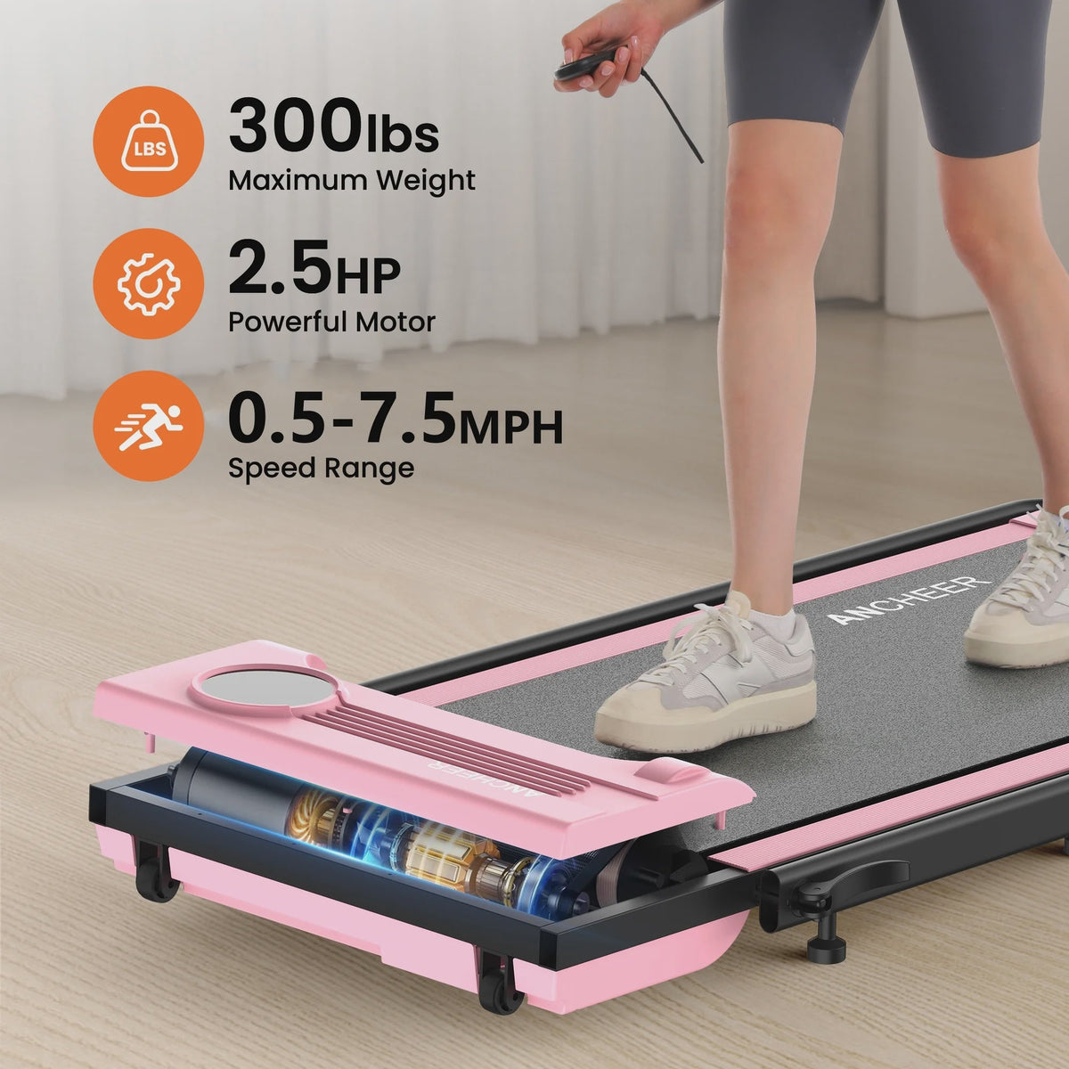 ANCHEER Portable Folding Walking Pad 300lb, 7.5 MPH Under Desk Treadmill with Remote Control LED Display,2 in 1 Walking Pad Treadmill for...