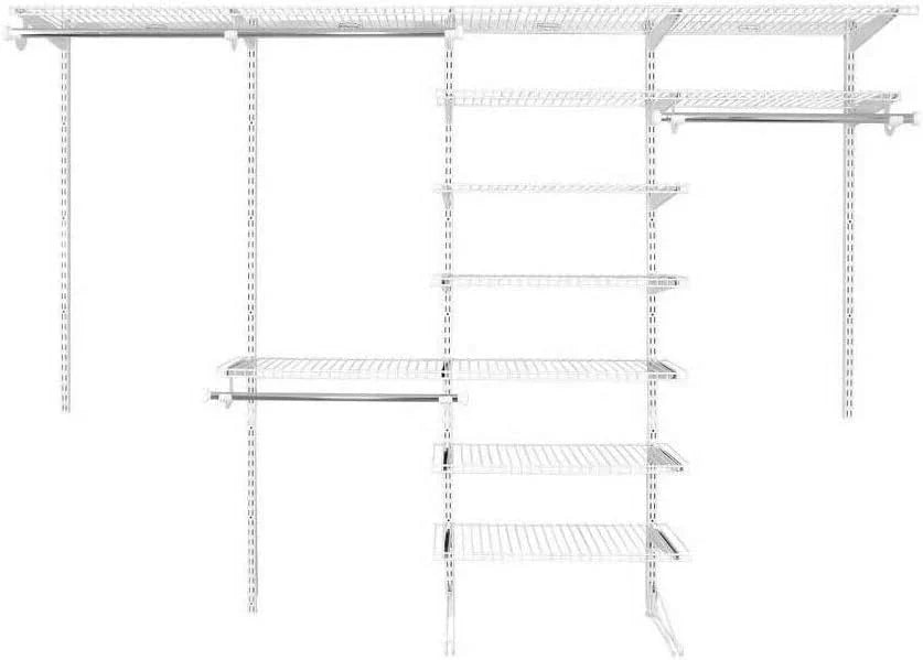 Configurations Custom Closet Kit 4-8 Ft. Adjustable Metal Wire Shelving White Finish Expandable Organization System Hardware Included for Home Closet/Pantry/Laundry/Mudroom