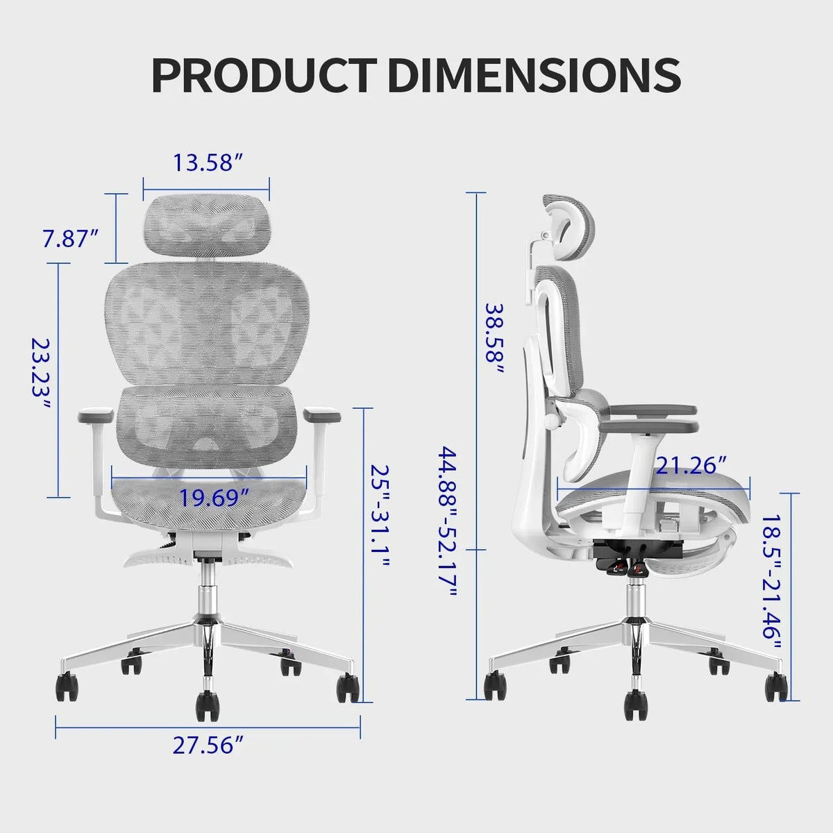 Ergo3D Ergonomic Office Chair -- High Back Mesh Desk Chair with 3D Adjustable Armrests, Wheels, for Home and Office (Black)