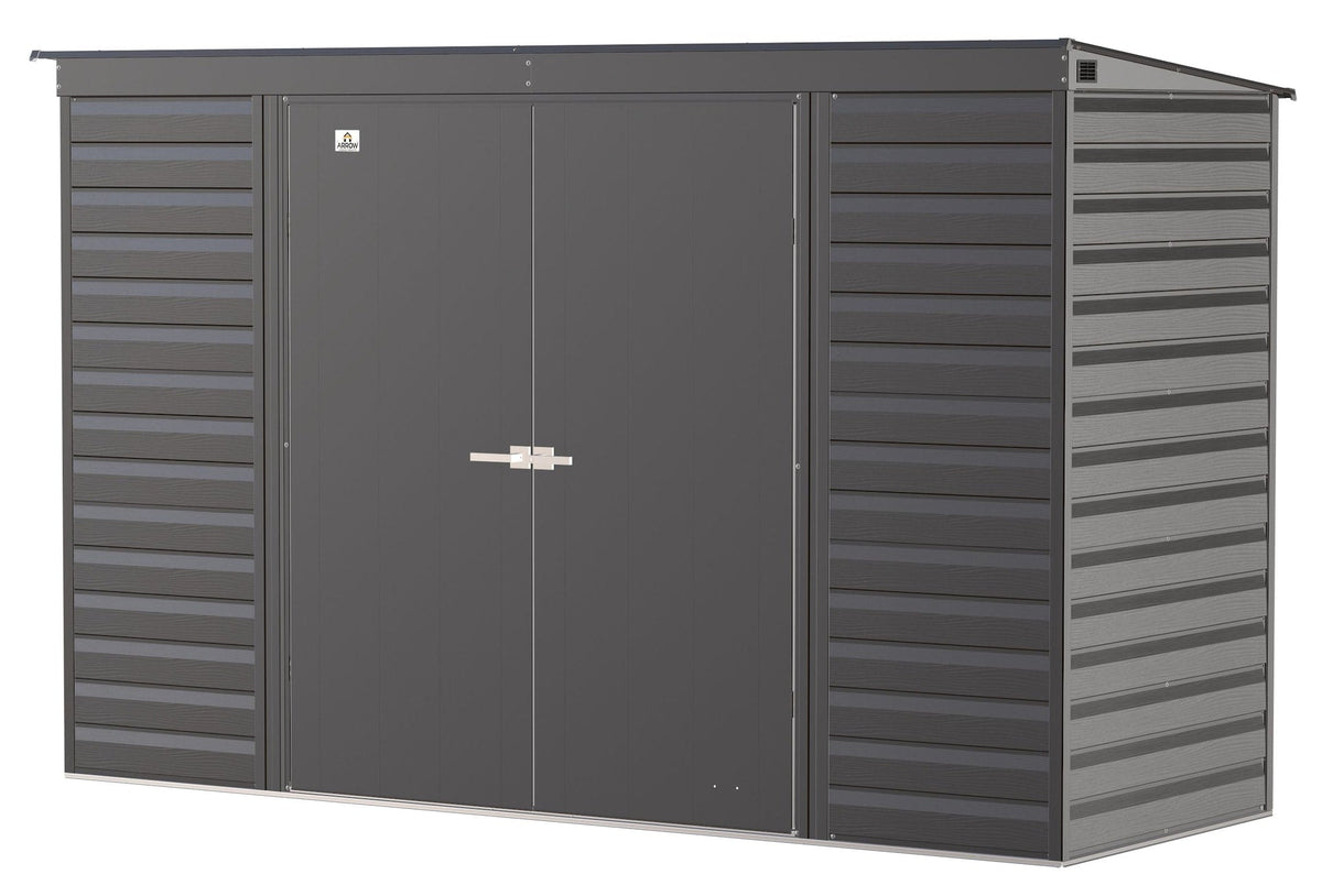 Select Galvanized Steel Storage Shed, Charcoal, 10-ft x 4-ft
