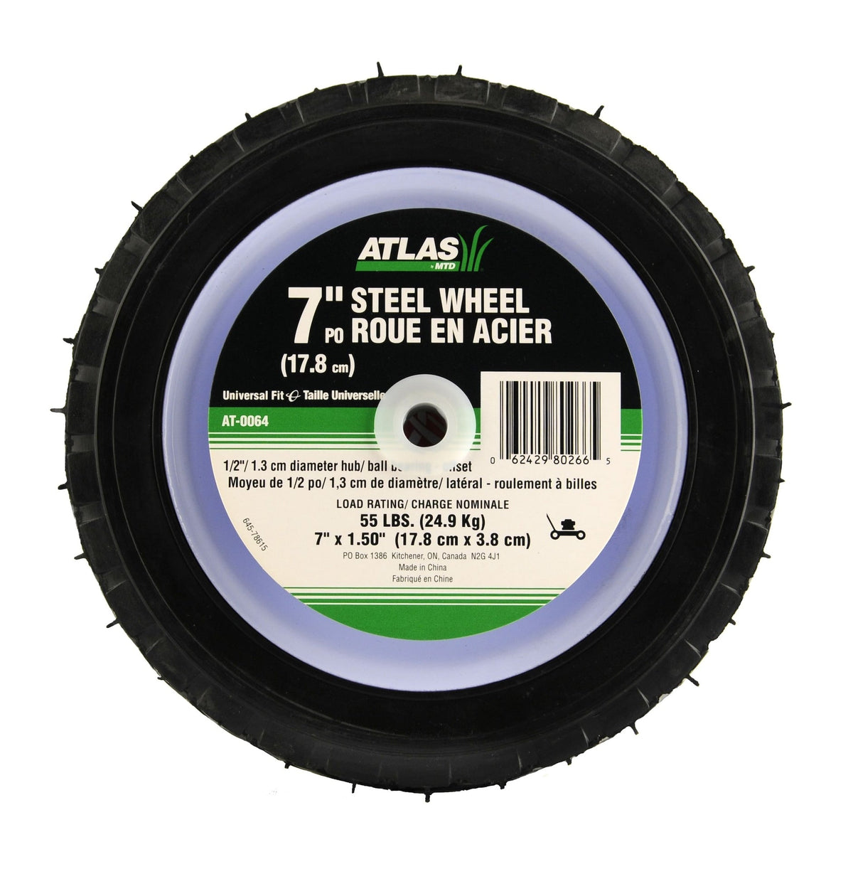 Steel Mower Wheel with Ball Bearings, 7-in