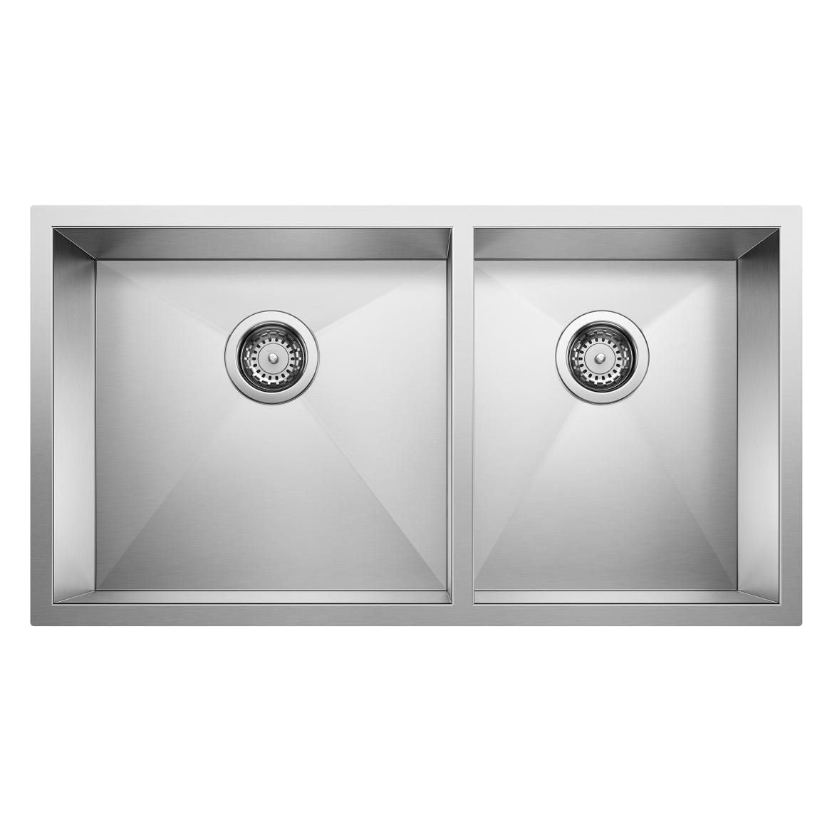 Quatrus R0 33-in 60/40 Double Bowl Undermount Stainless Kitchen Sink