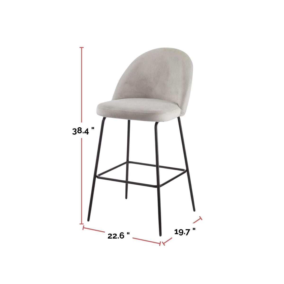 Koen Bar Elegant Counter Stool with Footrest, Grey