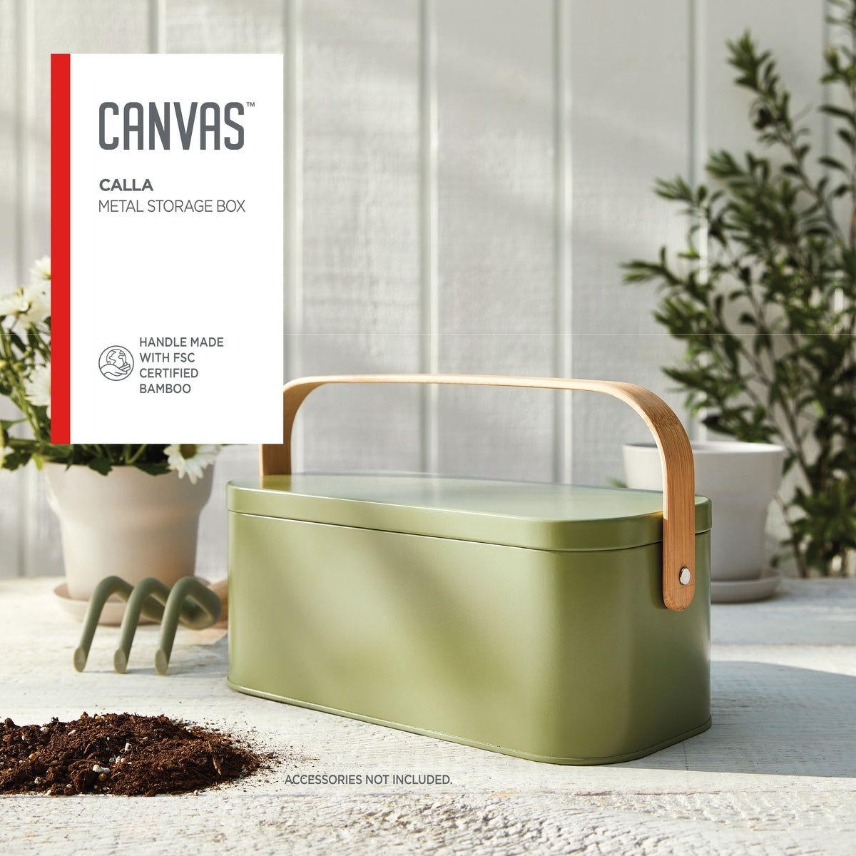 Metal Gardening Storage Container, Iron, Green