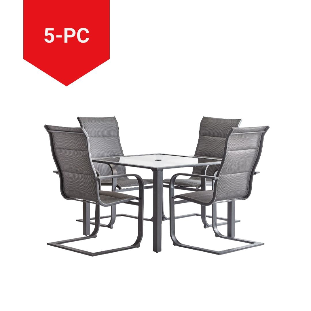 Minden Steel Outdoor Patio Dining Set with Glass Top Table, Grey, 5-pc