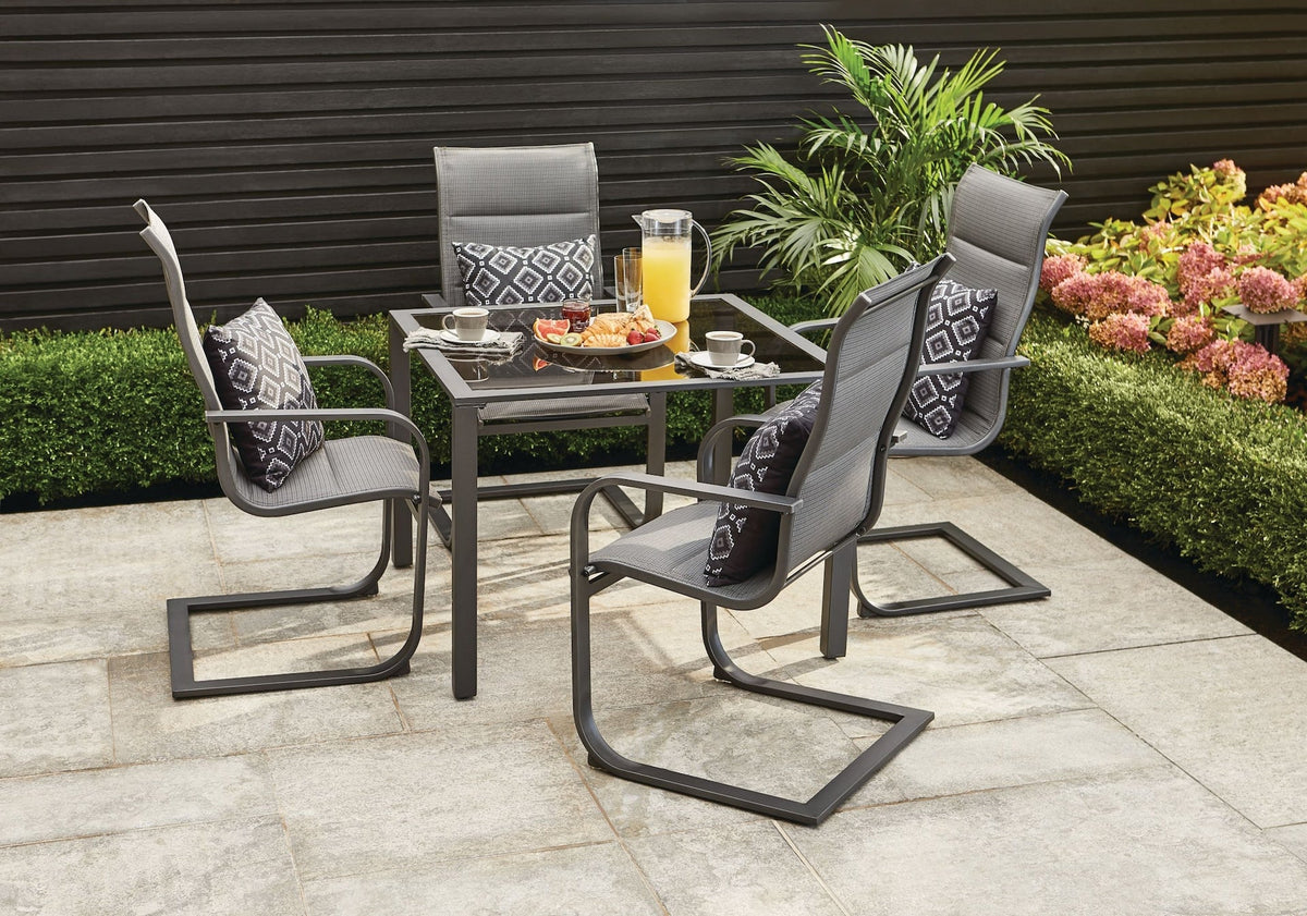 Minden Steel Outdoor Patio Dining Set with Glass Top Table, Grey, 5-pc