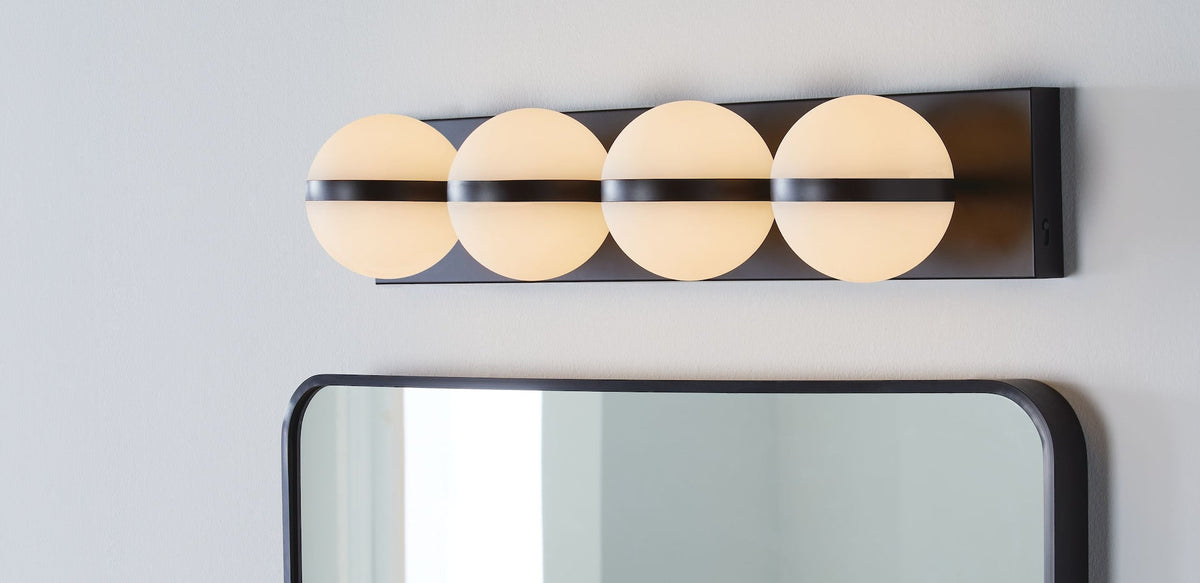 Orion 4-Light Vanity with Acrylic Glass, Black, 25-in
