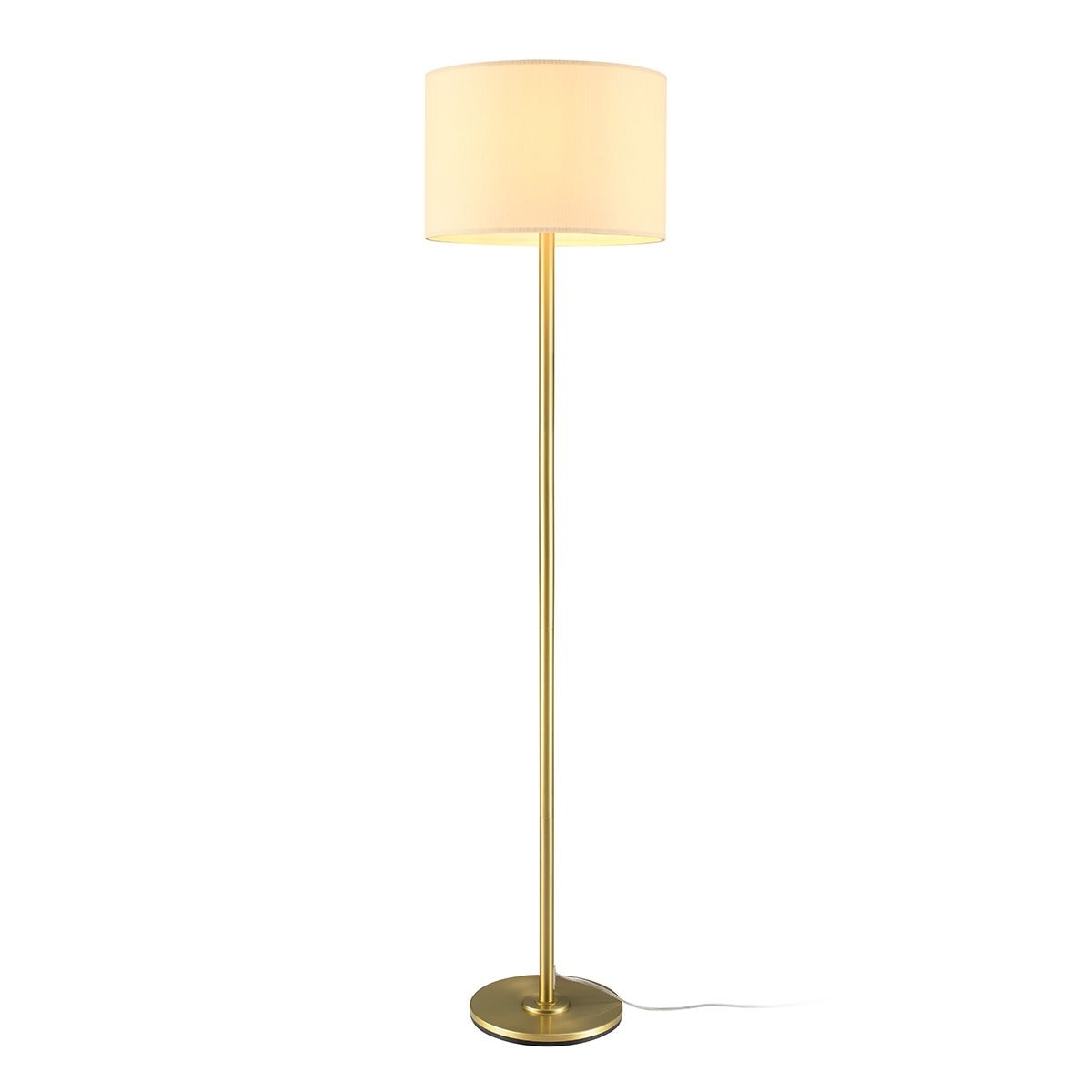 White Drum Shade Floor Lamp, 16-in, Metallic Gold/Matte Brass