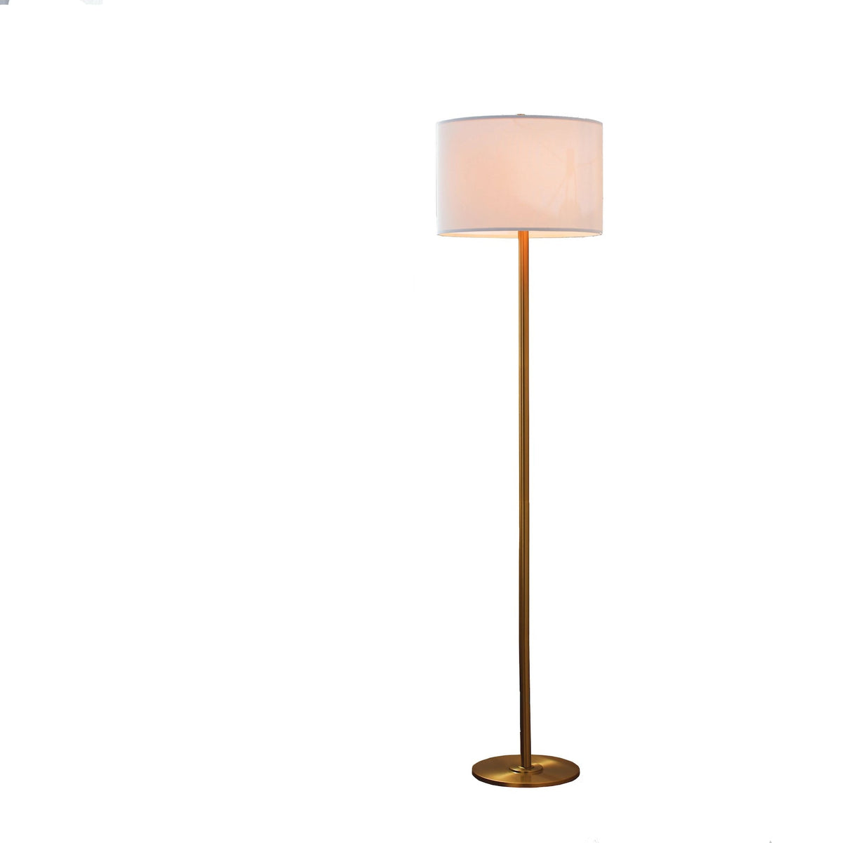 White Drum Shade Floor Lamp, 16-in, Metallic Gold/Matte Brass