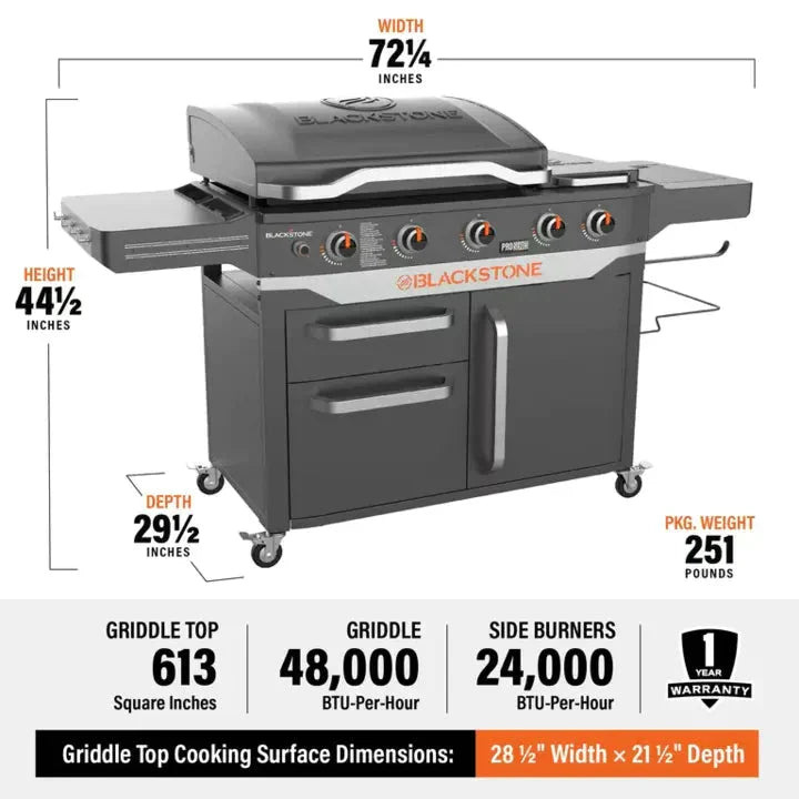 5 Burner 28" Propane Griddle with Range Top