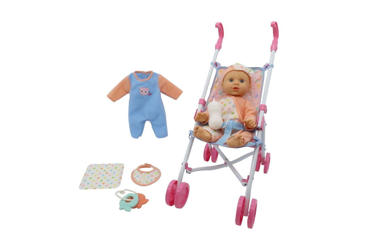 Kisses & Cuddles 12-in Baby Doll with Stroller and Accessories Set
