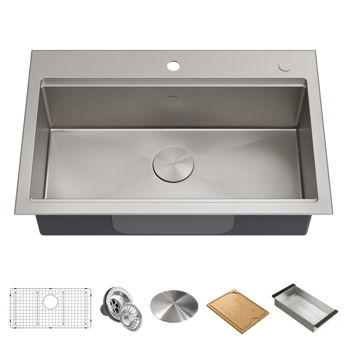 Kore Top/Undermount Stainless Steel Single Bowl Kitchen Sink with Add-Ons, 32x21x9-in