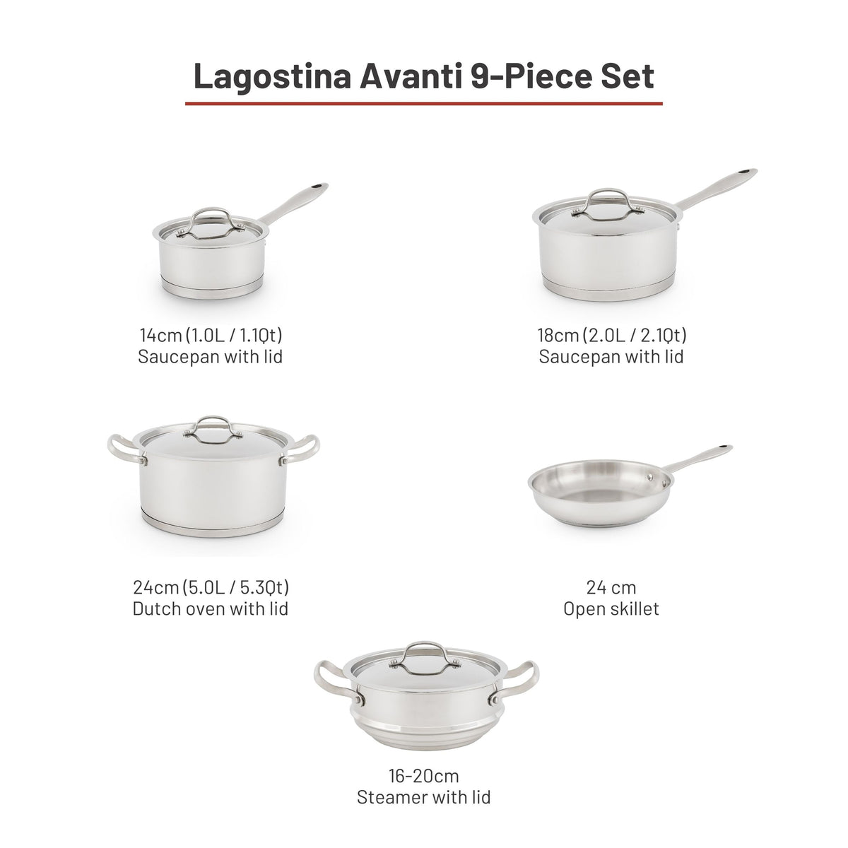 Avanti Stainless Steel Cookware Set, 9-pc