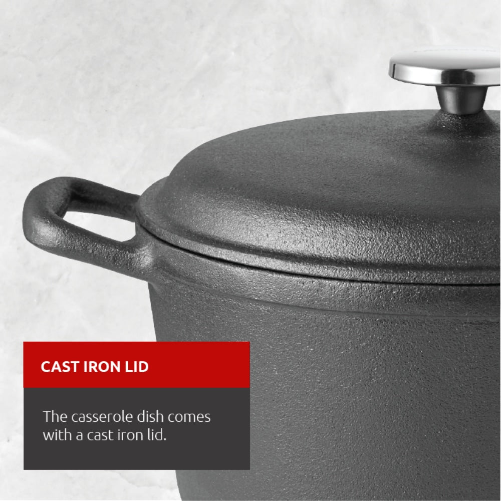 Pre-Seasoned Casserole Dish, Cast Iron, Black, 6-qt