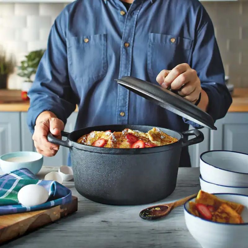 Pre-Seasoned Casserole Dish, Cast Iron, Black, 6-qt