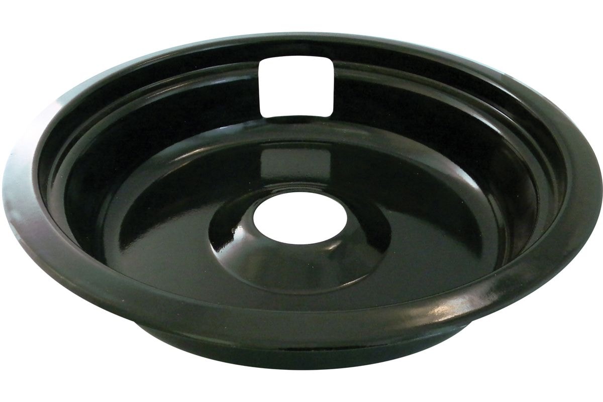 62490 Universal Porcelain Stove Deep-Draw Drip Pan with Trim Ring, Black, 8-in