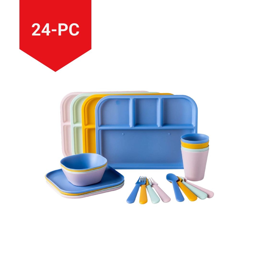 Kids' Plastic Dinnerware Set, Serves 4, 24-pc, Dishwasher Safe