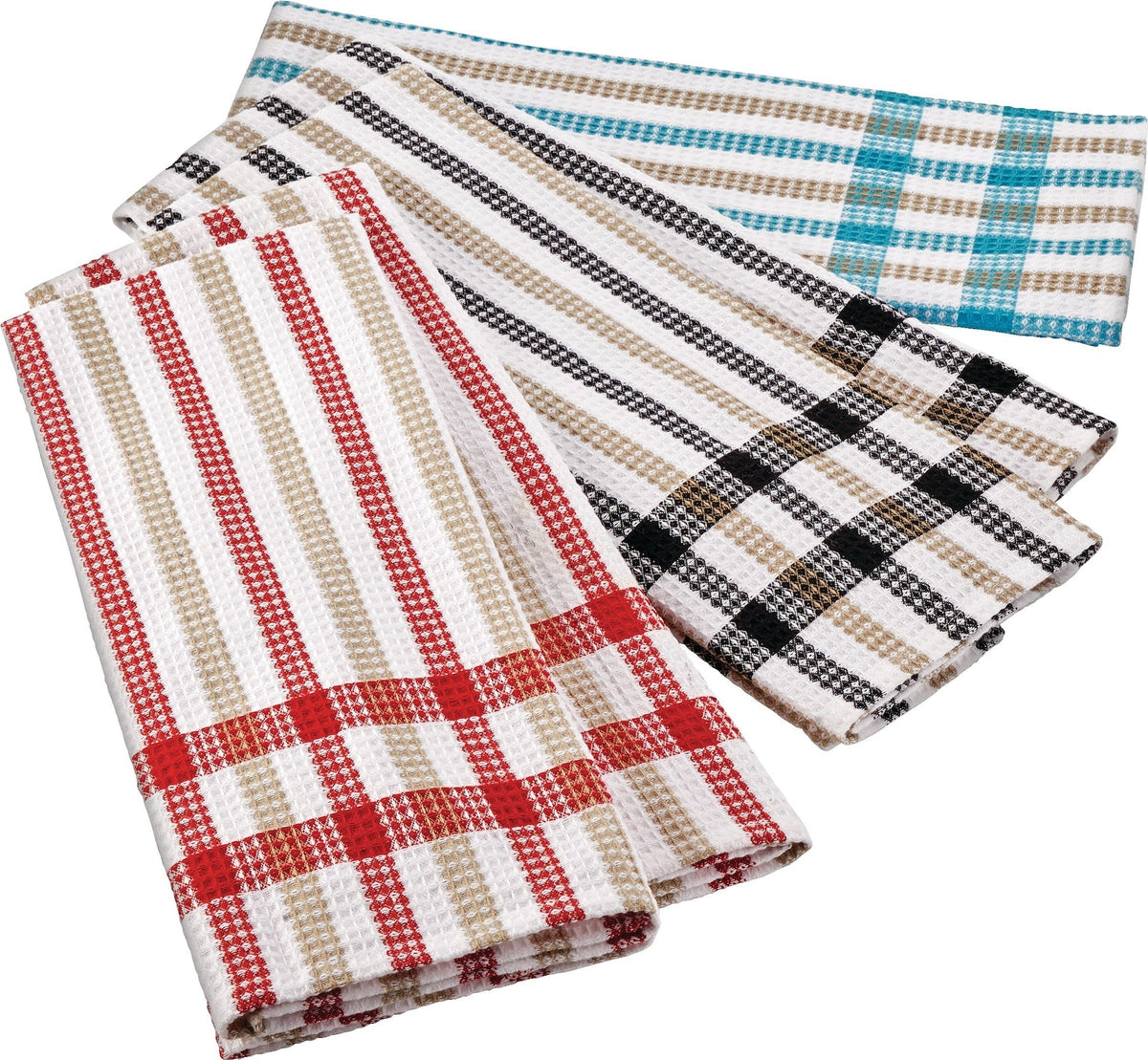 Cotton Plaid Waffle Kitchen Towels, Reusable, 22-in x 32-in, 5-pk, Assorted Colours