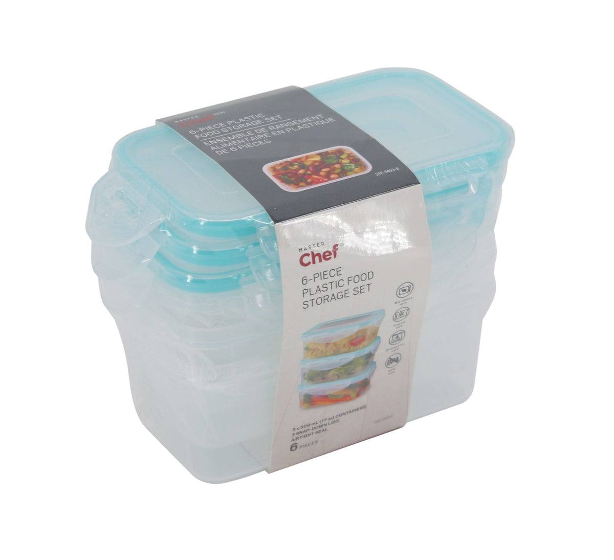 Plastic Food Storage Container Set with Snap Lid, 500-mL, 6-pc