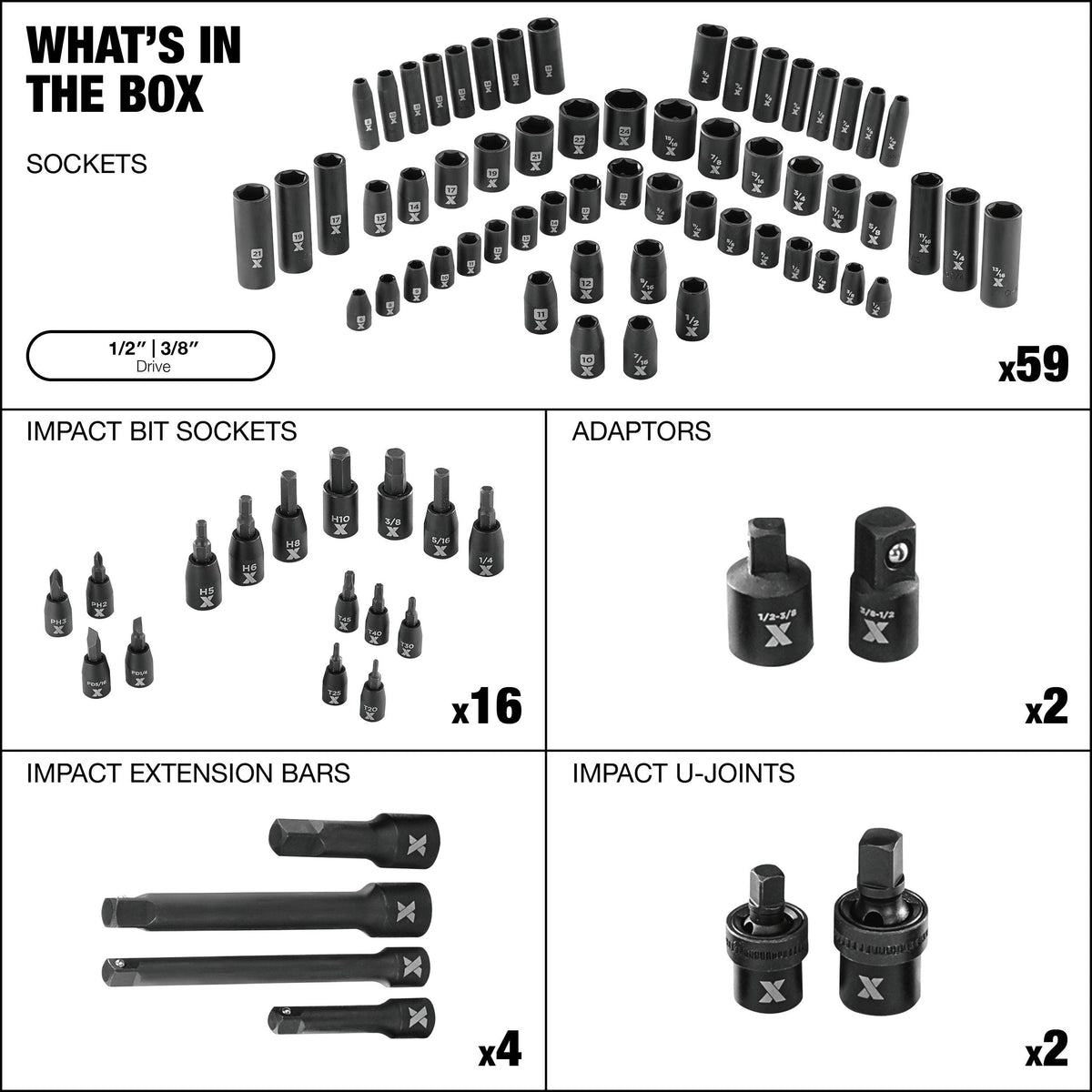3/8-in & 1/2-in Drive Professional Grade Impact Socket Set, 83-pc, CRMO