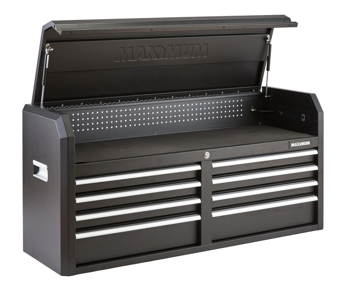 Tool Storage Chest, Built-In Power Bar with USB, 8-Drawer, 56-in, Matte Black