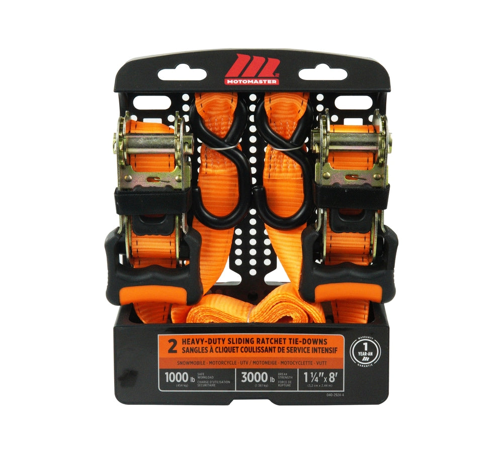 3,000-lb Heavy-Duty Sliding Ratchet Tie Down Straps, 1.25-in x 8-ft, 2-pk