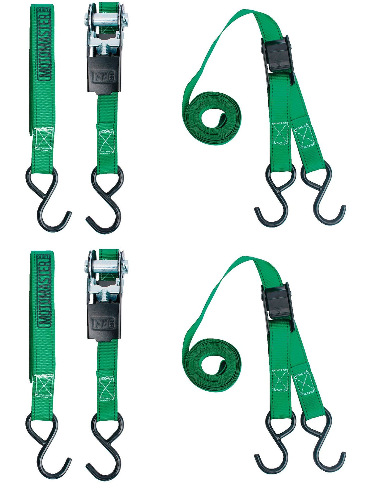900-lb Ratchet/Cambuckle Tie-Down Straps, Non-Padded, 1-in x 10-ft, 4-pk