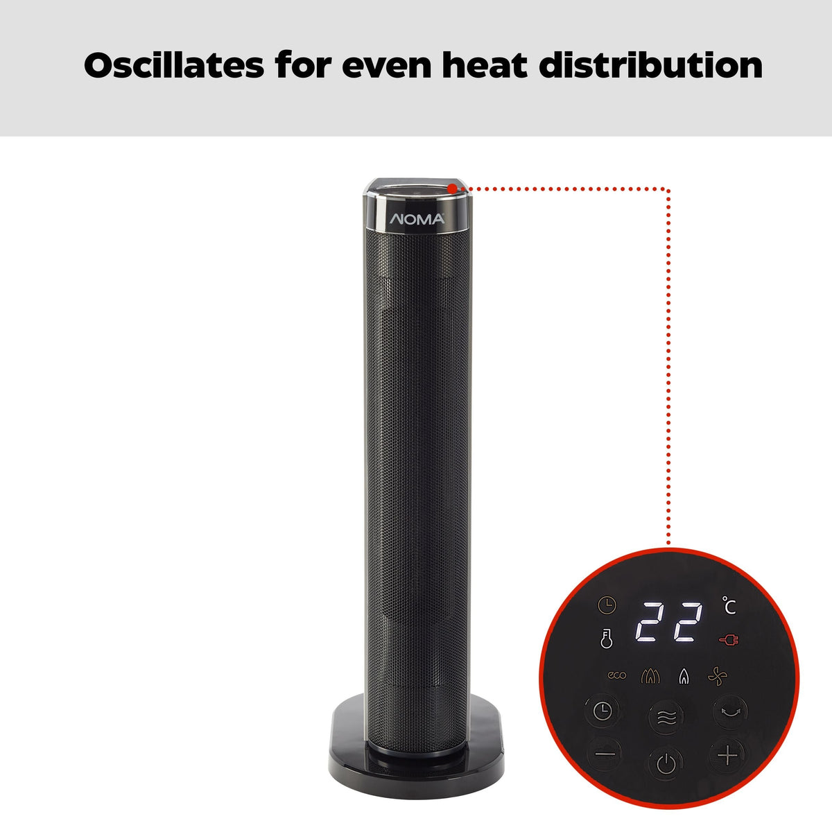 Digital Tower Ceramic Heater withRemote Control & Thermostat, 1500W, White, 24-in