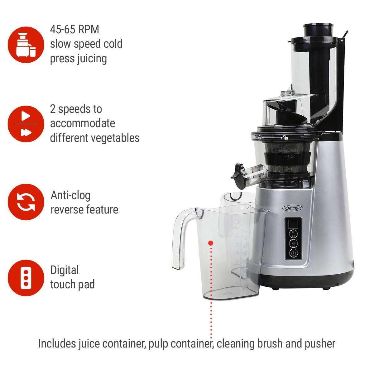 Wide Mouth Cold Press Slow Juicer with Anti-Clog