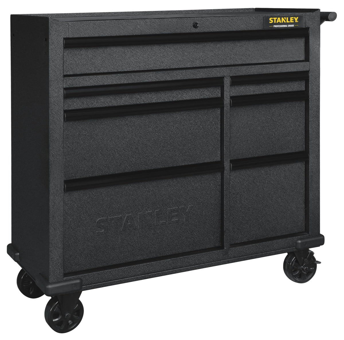 Rolling Tool Storage Cabinet with 7 Drawers, Power Bar with USB, Black, 42-in