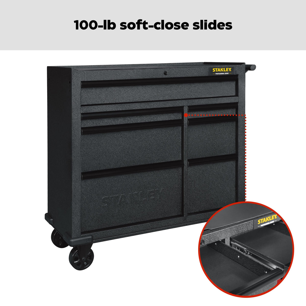 Rolling Tool Storage Cabinet with 7 Drawers, Power Bar with USB, Black, 42-in
