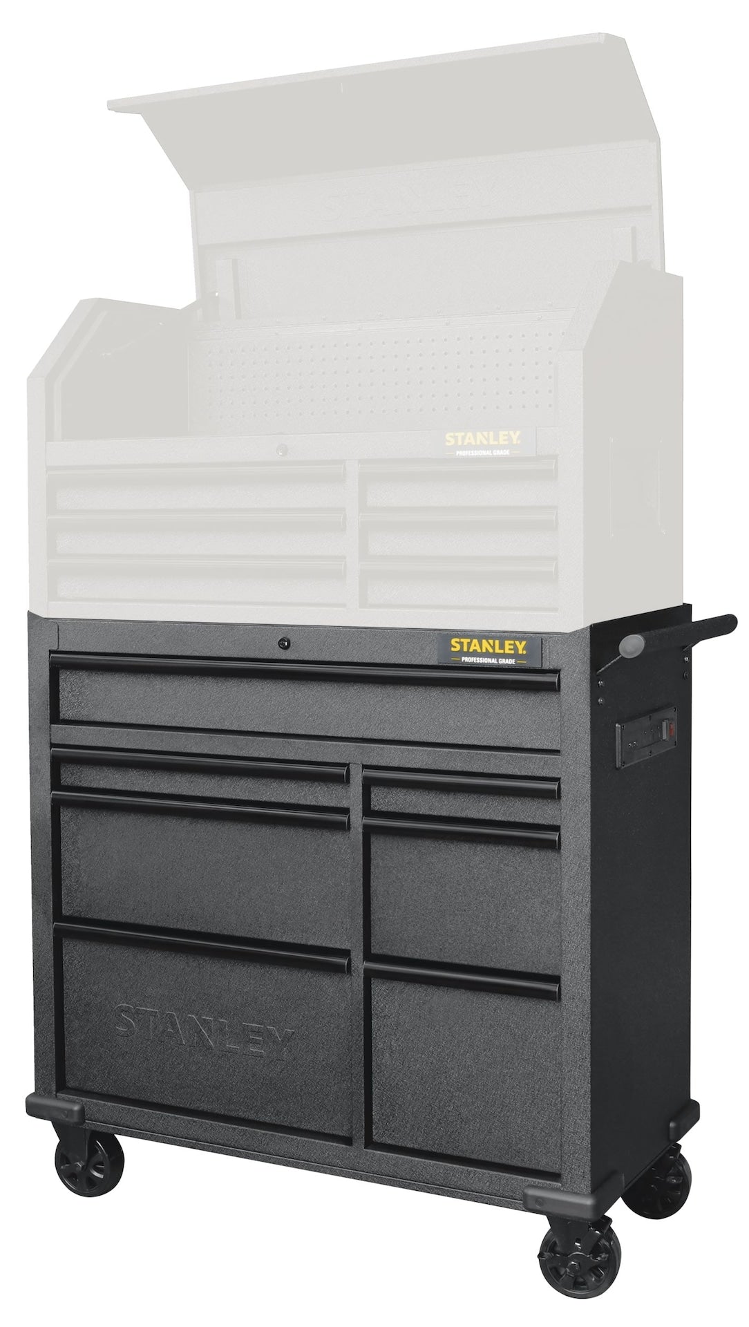 Rolling Tool Storage Cabinet with 7 Drawers, Power Bar with USB, Black, 42-in