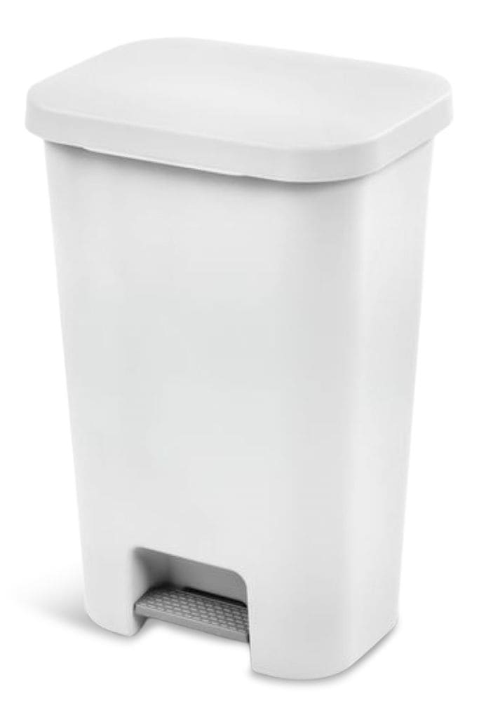 Plastic Rectangular Step Garbage Can, White, 45-L