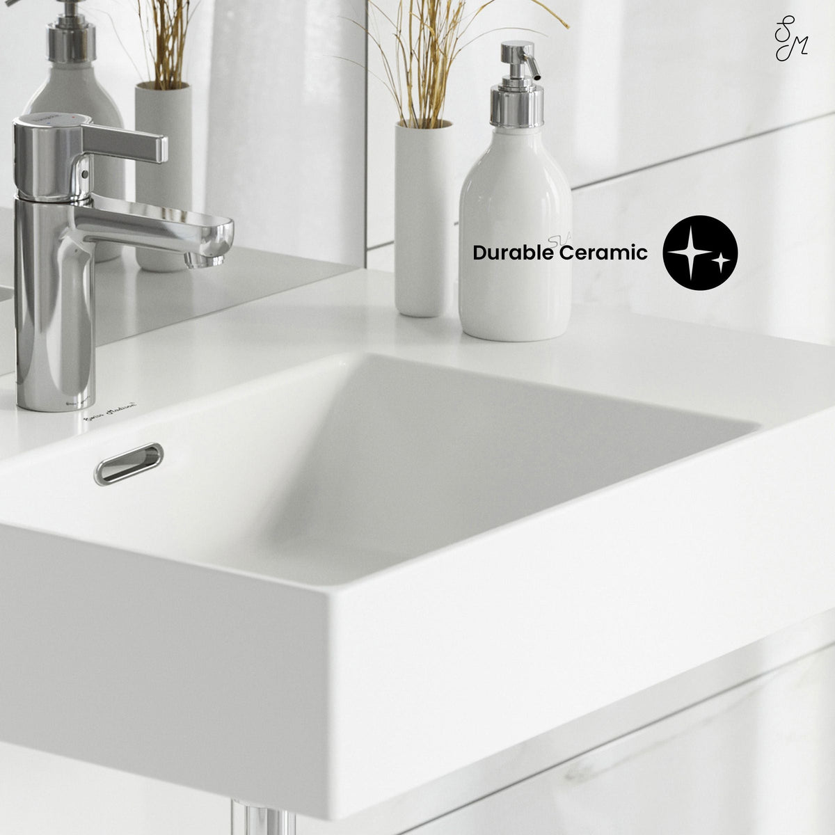 St. Tropez Ceramic Wall Hung Sink with Left Side Faucet Mount, 24-in x 18-in