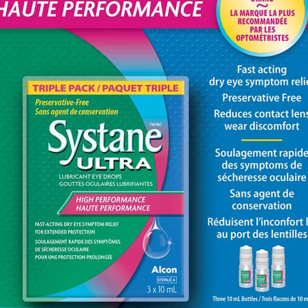 Systane Ultra Lubricant Eye Drops, Preservative Free, 3 x 10 mL Bottles