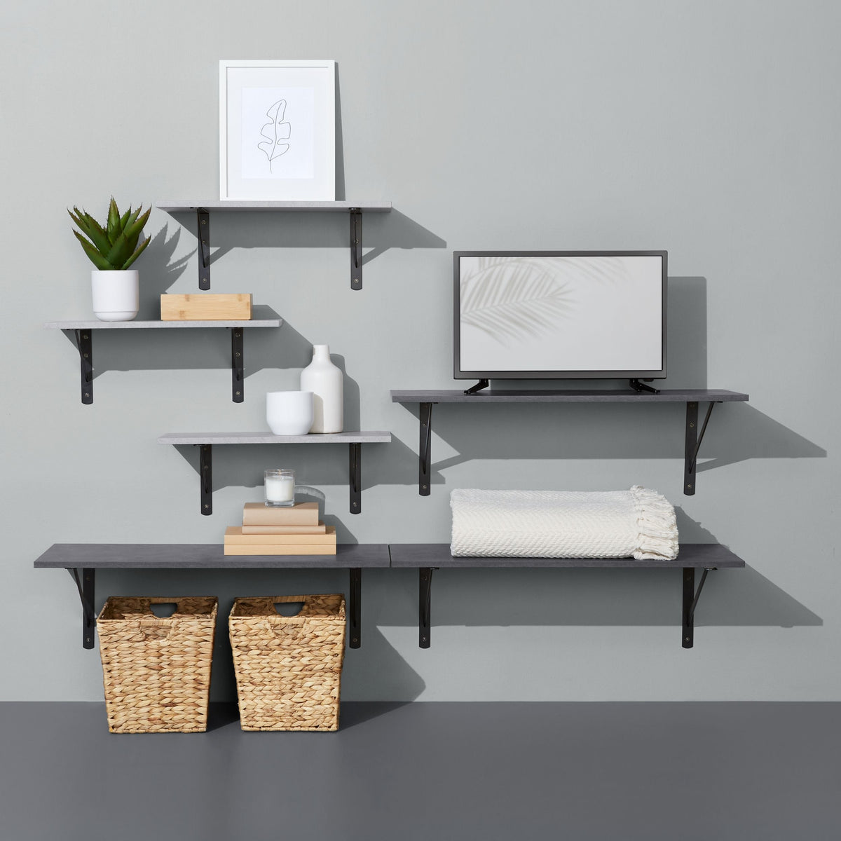 Floating Wall Shelf Board, Black Slate, 16 x 35-in