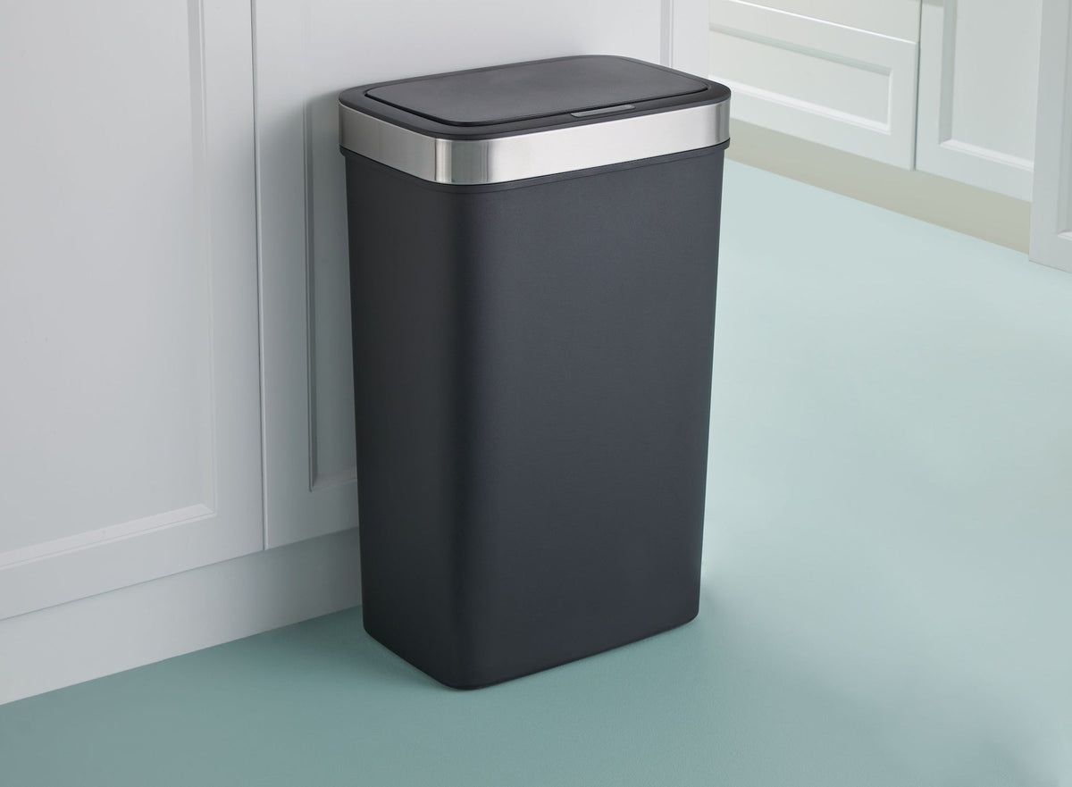 Resin Rectangular Auto Indoor Refuse Bin, Motion Sensor Lid, Black, 50-L