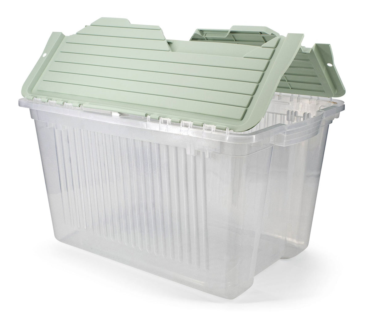 Transparent Stackable Storage Box with Flip-top Lid, 45-L, Eucalyptus