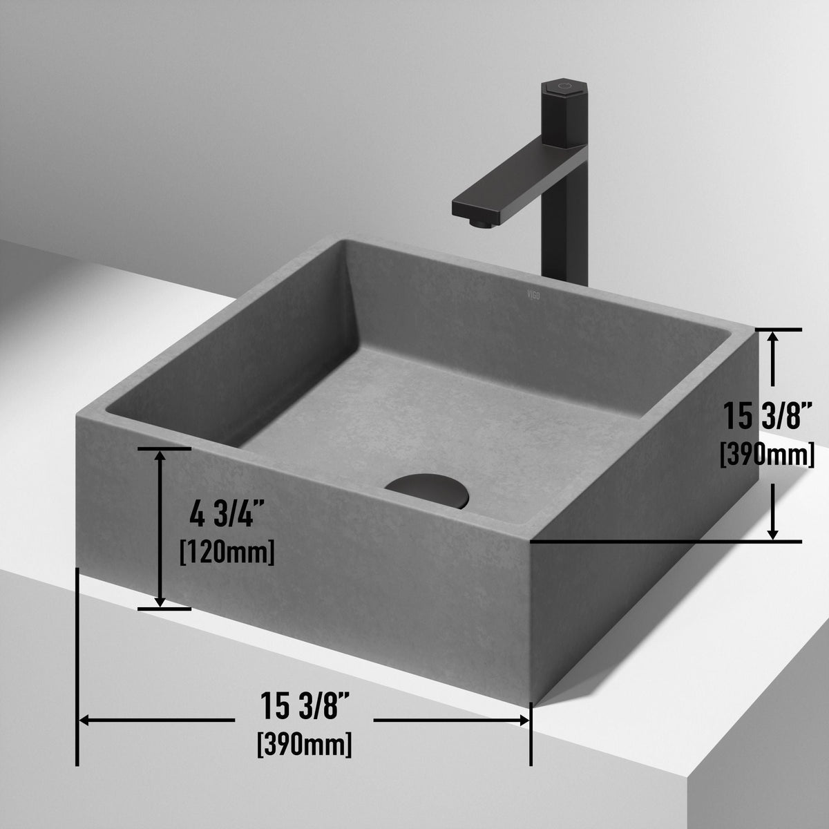 Alhambra Gothic Concreto Stone 15x15-in Deep Grey Bathroom Sink/Basin with Square Vessel