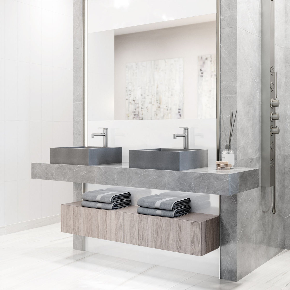 Alhambra Gothic Concreto Stone 15x15-in Deep Grey Bathroom Sink/Basin with Square Vessel