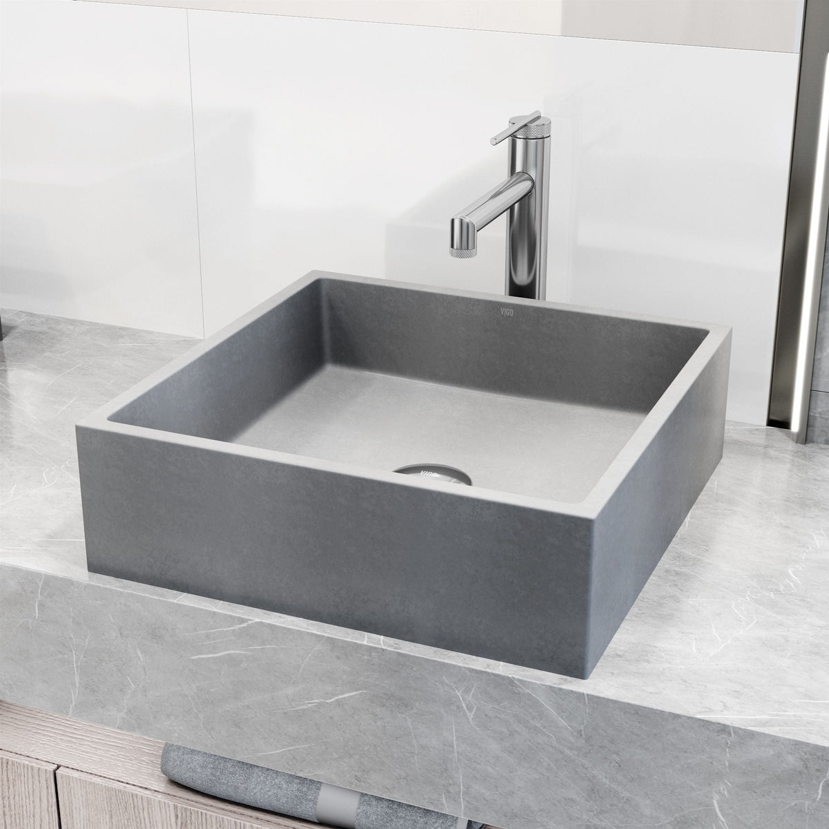 Alhambra Gothic Concreto Stone 15x15-in Deep Grey Bathroom Sink/Basin with Square Vessel