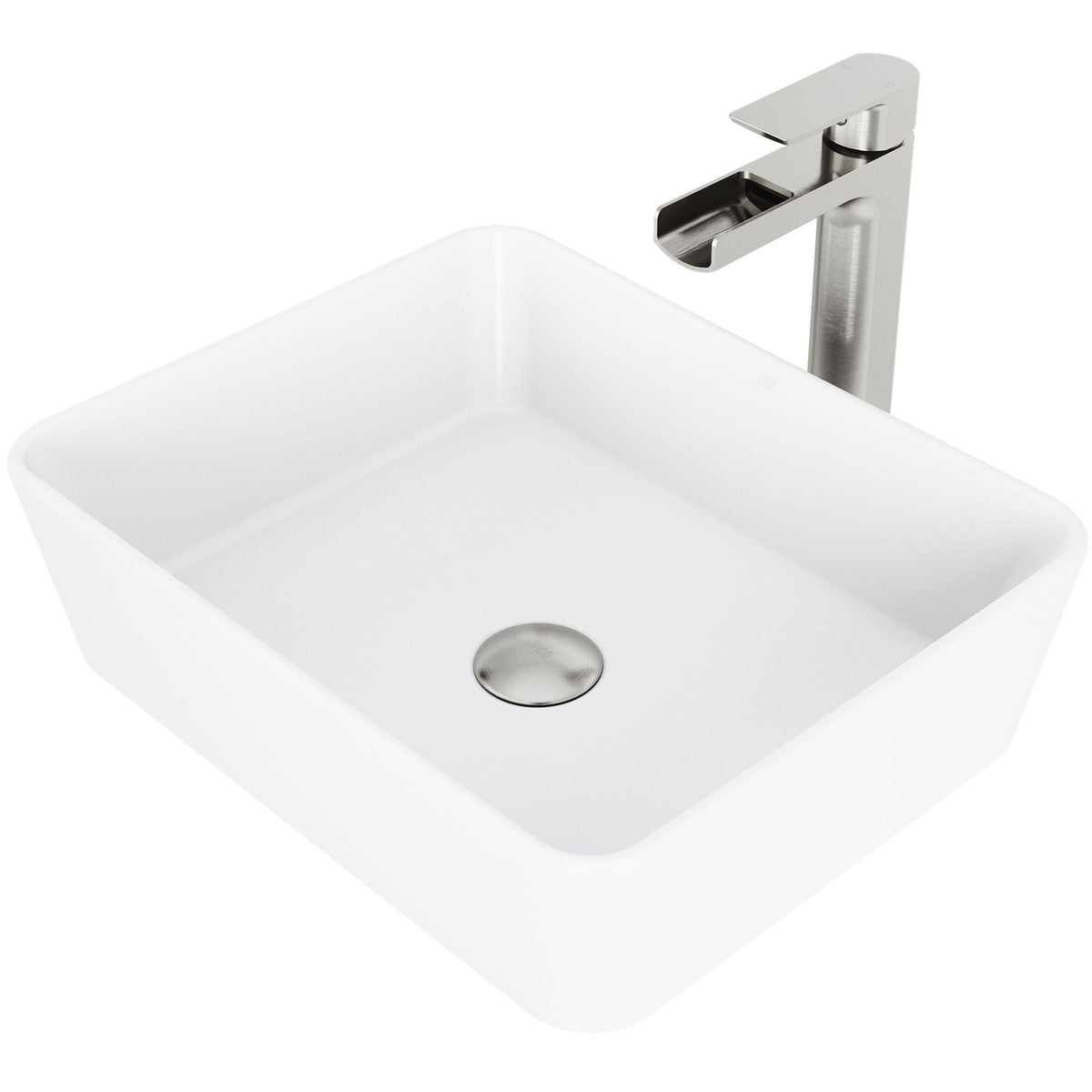 Marigold Matte White Bathroom Sink/Basin Set with Amada Faucet and Rectangular Composite Vessel