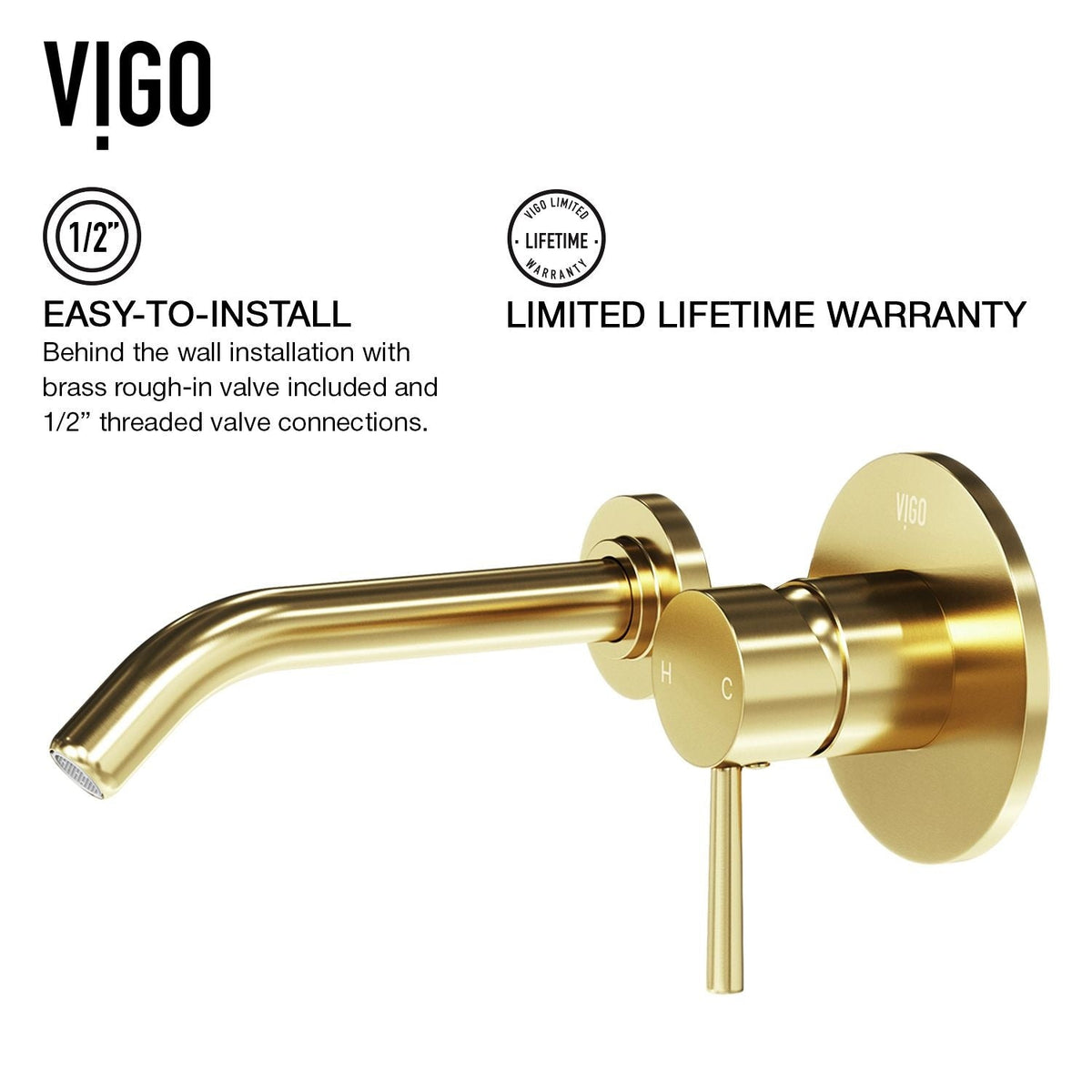 Olus Wall Mount Single Lever Bathroom Sink Faucet, WaterSense Certified, Matte BGold