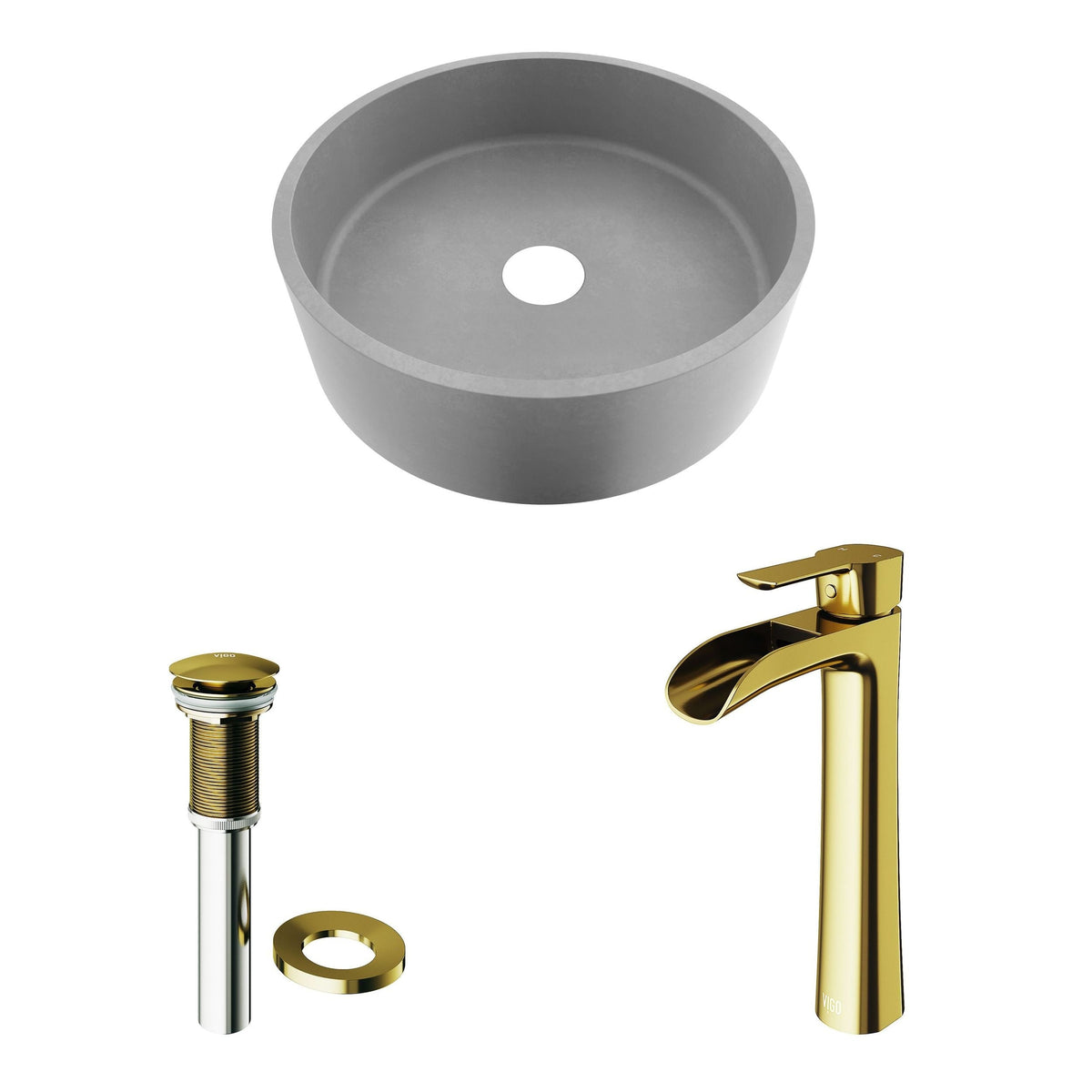 Palermo Gothic Ash Grey Bathroom Sink/Basin Set with Niko Faucet and Round Vessel
