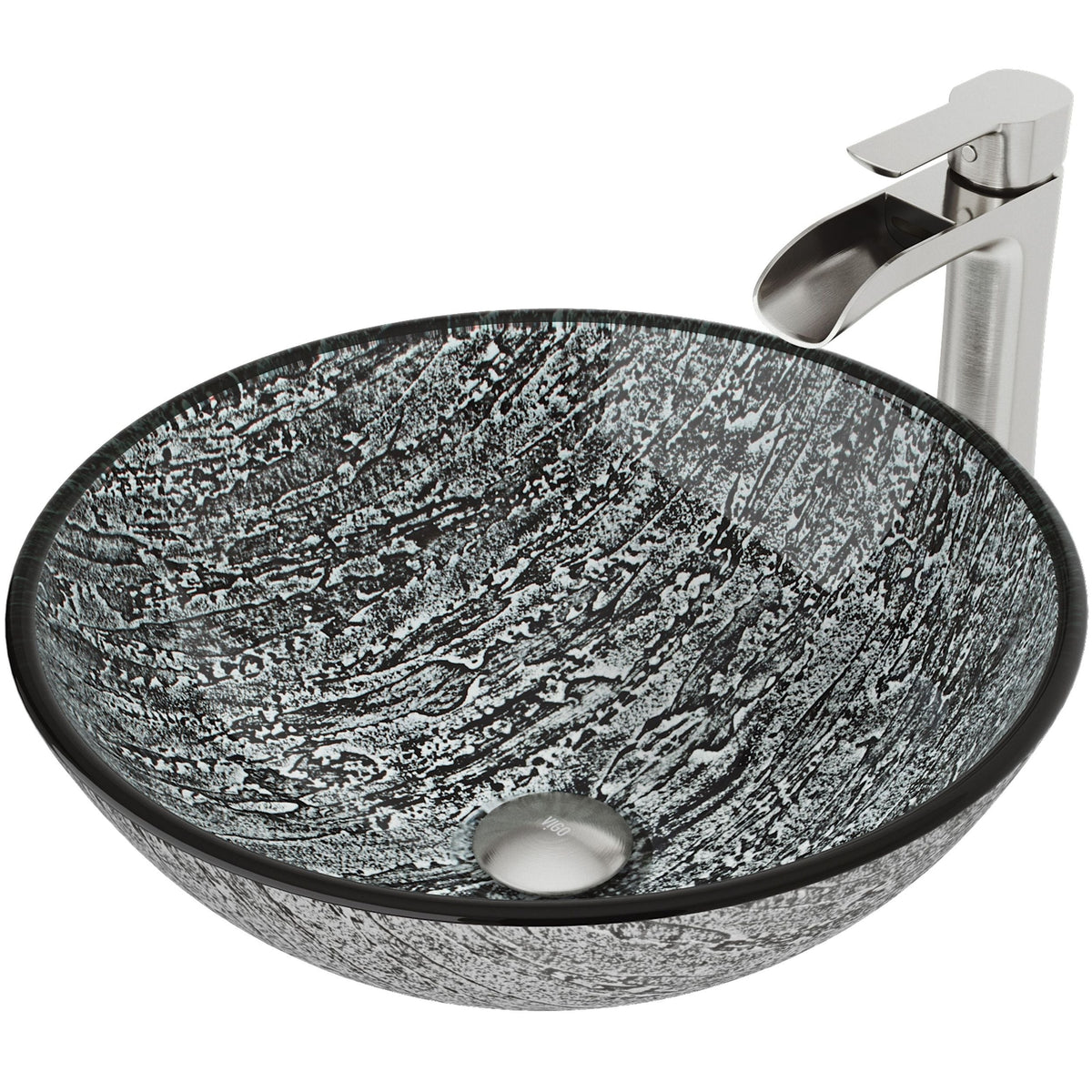 Titanium Glass Slate Grey Bathroom Sink/Basin Set with Niko Faucet and Round Vessel