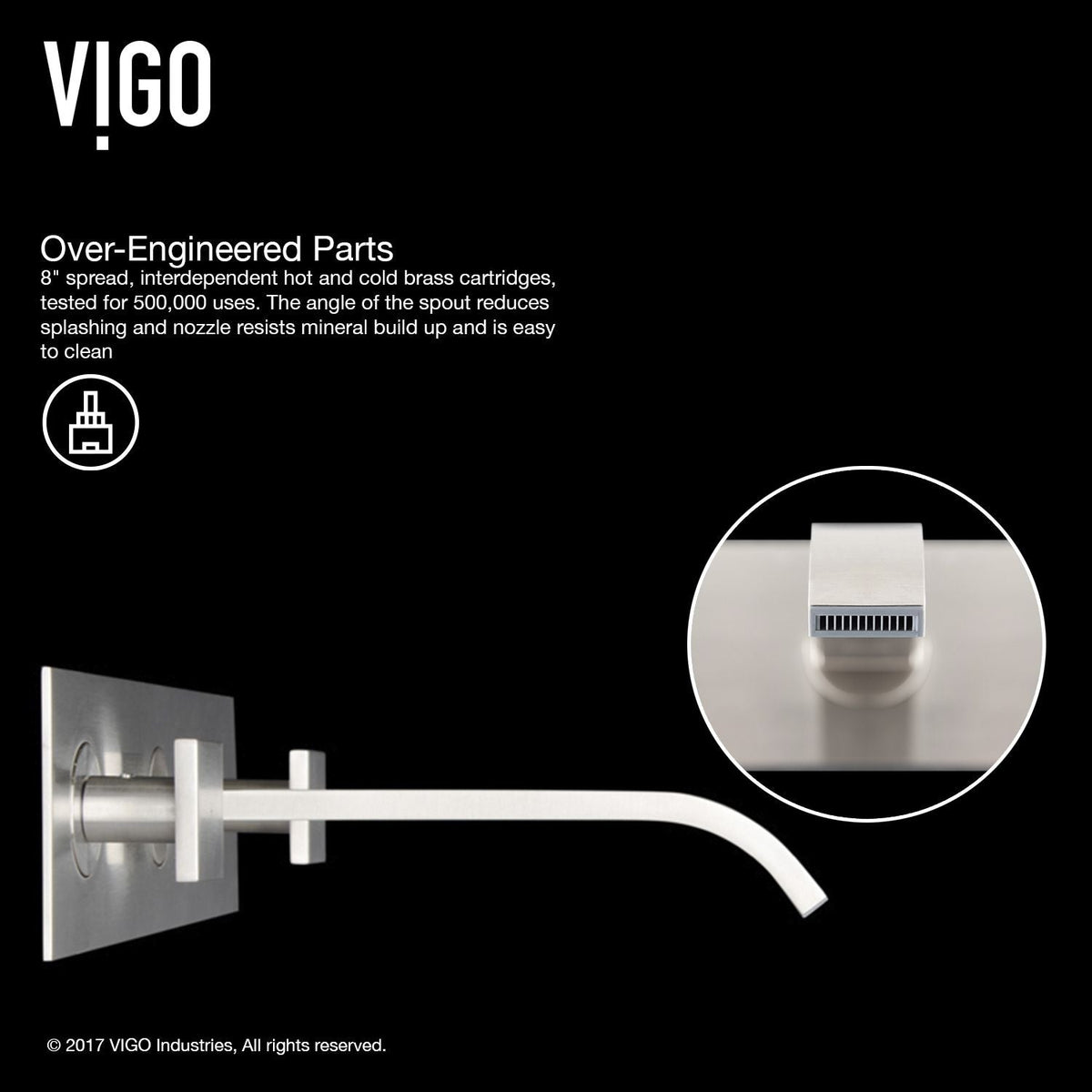 Titus Wall Mount Dual Handle Bathroom Sink Faucet, Eco-Friendly 1.2 GPM Flow Rate, Brushed Nickel