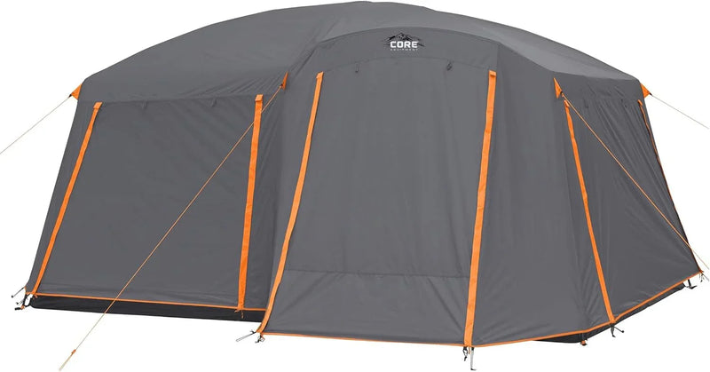 CORE Straight Wall Cabin Tents | 10 Person / 11 Person / 12 Person Large Multi Room Family Tents for Car Camping & Outdoor Adventures C6932