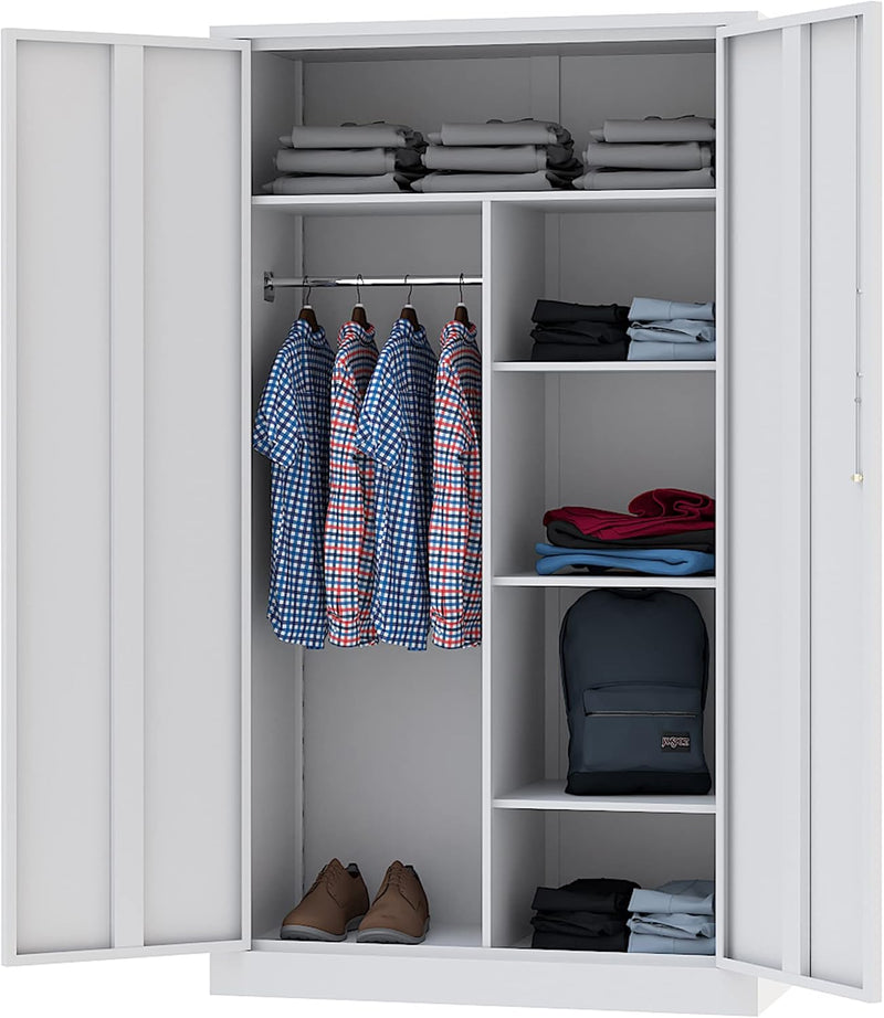 Metal Storage Cabinets Locker with Lock Door, 72'' Clothing Coat Steel Storage Freestanding Wardrobe for Office, Home, School, Employee,Gym,Fire Department (1PC-Black) E6588